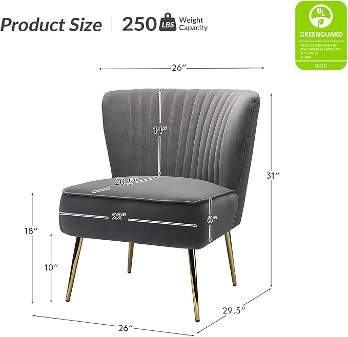 HULALA Home Velvet Accent Chair Set of 2, Modern Armless Upholstered Side Chair