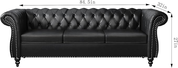 ORRD 2 Pieces Living Room Set, Chesterfield Leather Sofa Loveseat Couch
