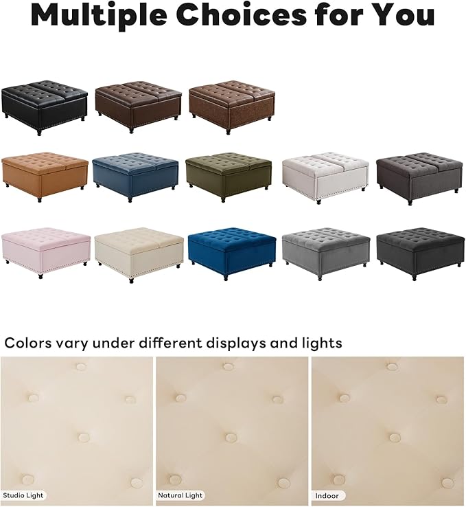 Tbfit Large Square Storage Ottoman Bench, Tufted Upholstered Coffee Table