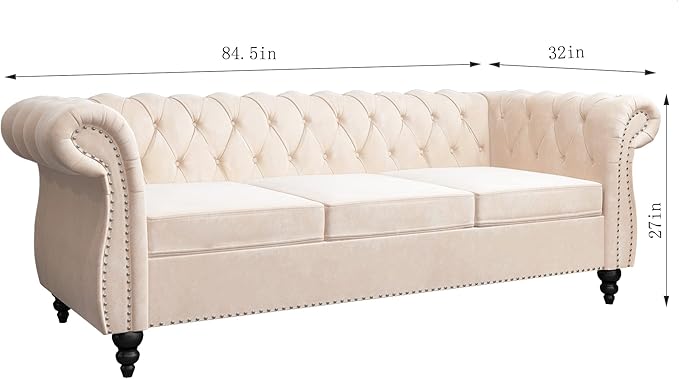 ORRD 2 Piece Living Room Set, Velvet Chesterfield Sofa Couch Chair