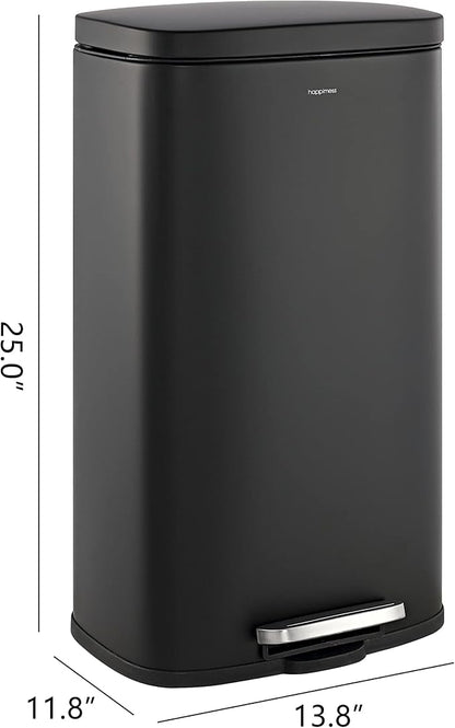 happimess HPM1011B Curtis 8-Gallon Step-Open Trash Can with Soft-Close Lid, Modern, Minimalistic, Fingerprint Proof for Home, Kitchen, Laundry Room, Office, Bedroom, Bathroom, Black