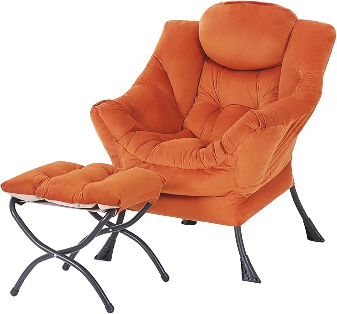 MBOOYOME Lazy Chair with Folding Ottoman, Modern Accent Armchair with Armrests