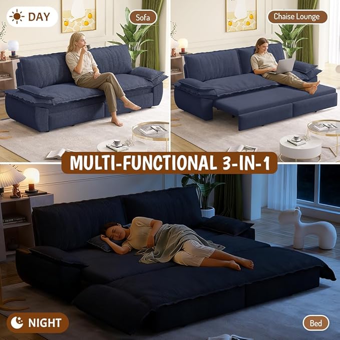 KEIKI 73.2" Queen Convertible Sofa Bed, 3-in-1 Pull Out Sleeper Couch