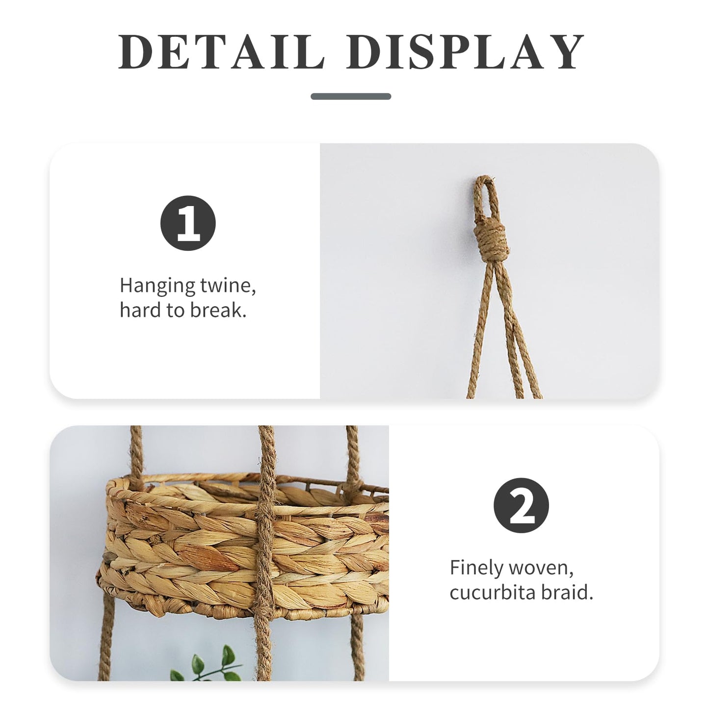 KINGWILLOW 3 Tier Hanging Fruit Basket, Handmade Natural Water Hyacinth Wall Vegetable Storage Baskets, Space Saver for Kitchen Organizing Plant Holder