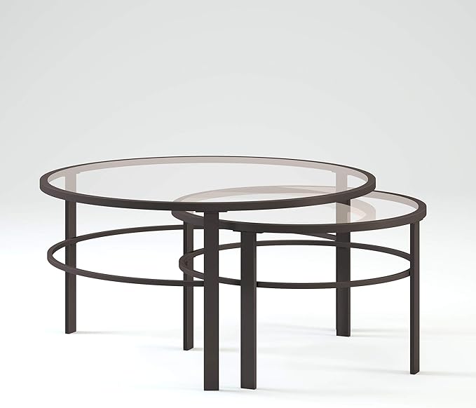 Henn&Hart Round Nested Coffee Table in Blackened Bronze, Coffee Table coffee