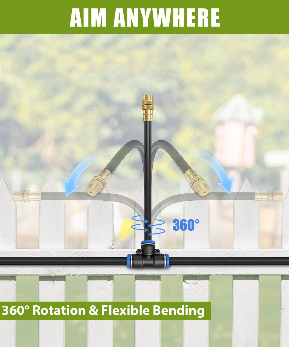 32FT Easy-Snap Garden Irrigation System for Raised Beds & Greenhouses, Upgraded 8mm (5/16") High-Flow PE Tubing with 10 Bendable 360° Copper Nozzles, Quick-Connect Plant Watering Kit