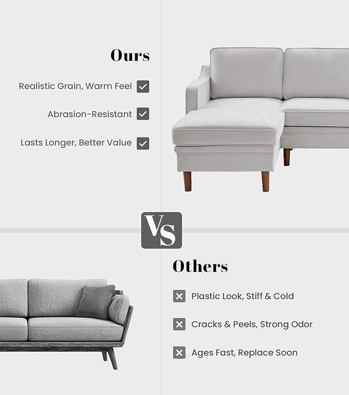 Kingfun 88" L-Shape Sofa, Chenille Sectional Couch, Mid Century Modern Couches