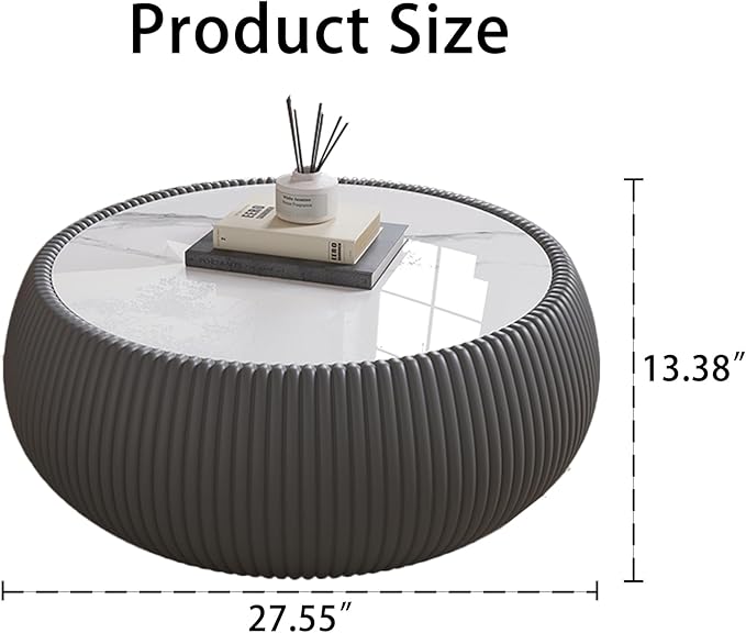 27.55" Round Marble Coffee Table, Modern Fluted Coffee Table