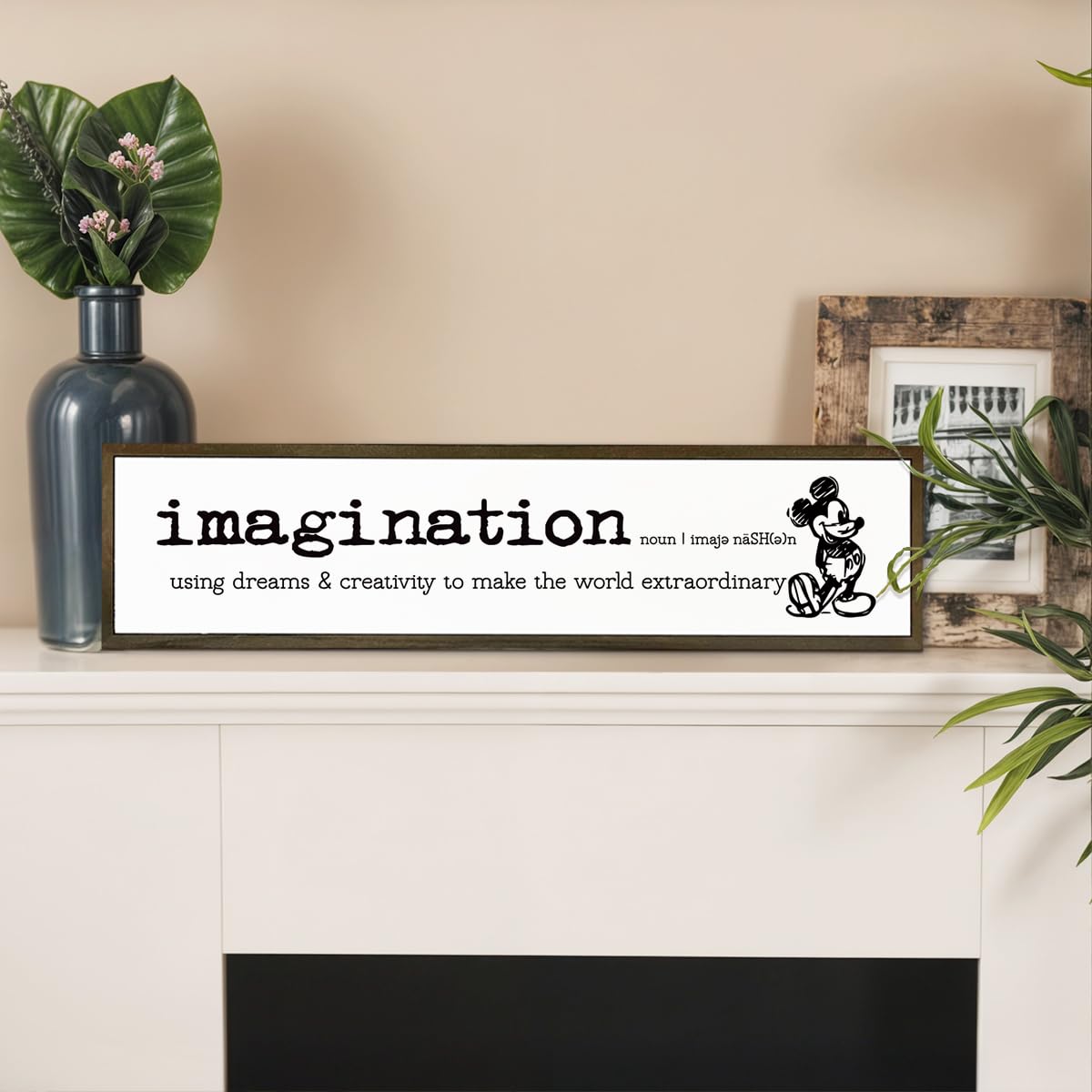 Inspirational Wood Sign, Desk Decor Signs, Farmhouse Decor for Table Shelf, Motivational Wall Decoration for Home Bedroom Office Classroom, Hanging Framed Wood Signs, Imagination Signs
