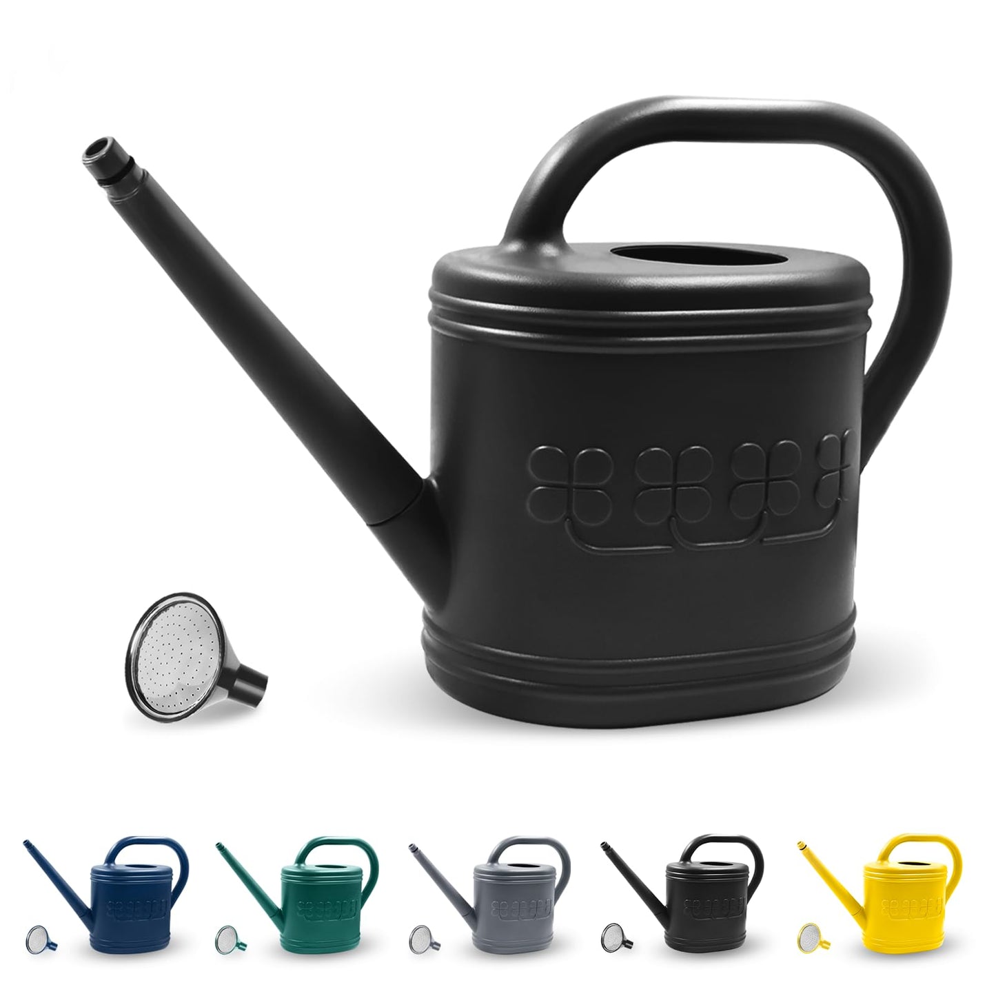 2 Gallon Watering Can, Outdoor Watering Can for Plants, Garden Water Can with Removable Long Spout and Stainless Steel Sprinkler Head, Large Water Can for Greenhouse (Black, 2 Gallon)
