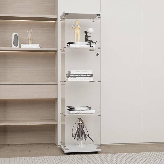 Display Cabinet with Glass Door and Lock, 4-Shelf Fast Installation Curio