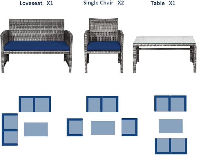 Tangkula 4 PCS Wicker Patio Conversation Set, Outdoor Rattan Sofas