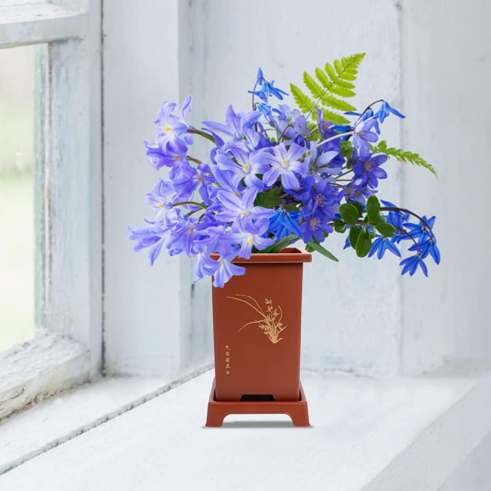 Yardwe Flower Pot Bonsai Planter with Saucer Orchid Pot Zisha Flower Chinese Purple Clay Plant Succulent Cactus Planter for Home Office Decor