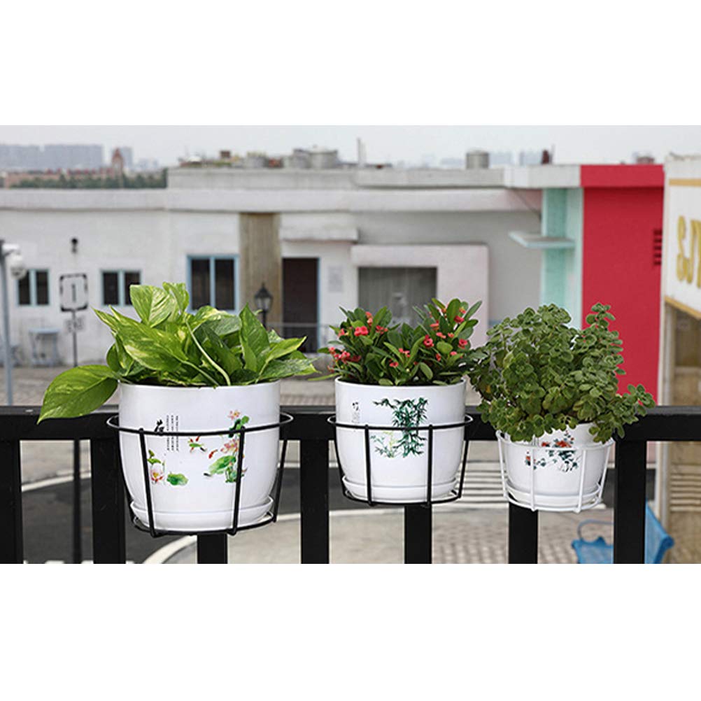 1 Pack Hanging Railing Planters Flower Pot Holders Plant Iron Racks Fence Metal Potted Stand Mounted Balcony Round Plant Baskets Shelf Container Box for Indoor and Outdoor Use-Black,Garden Steel Pots
