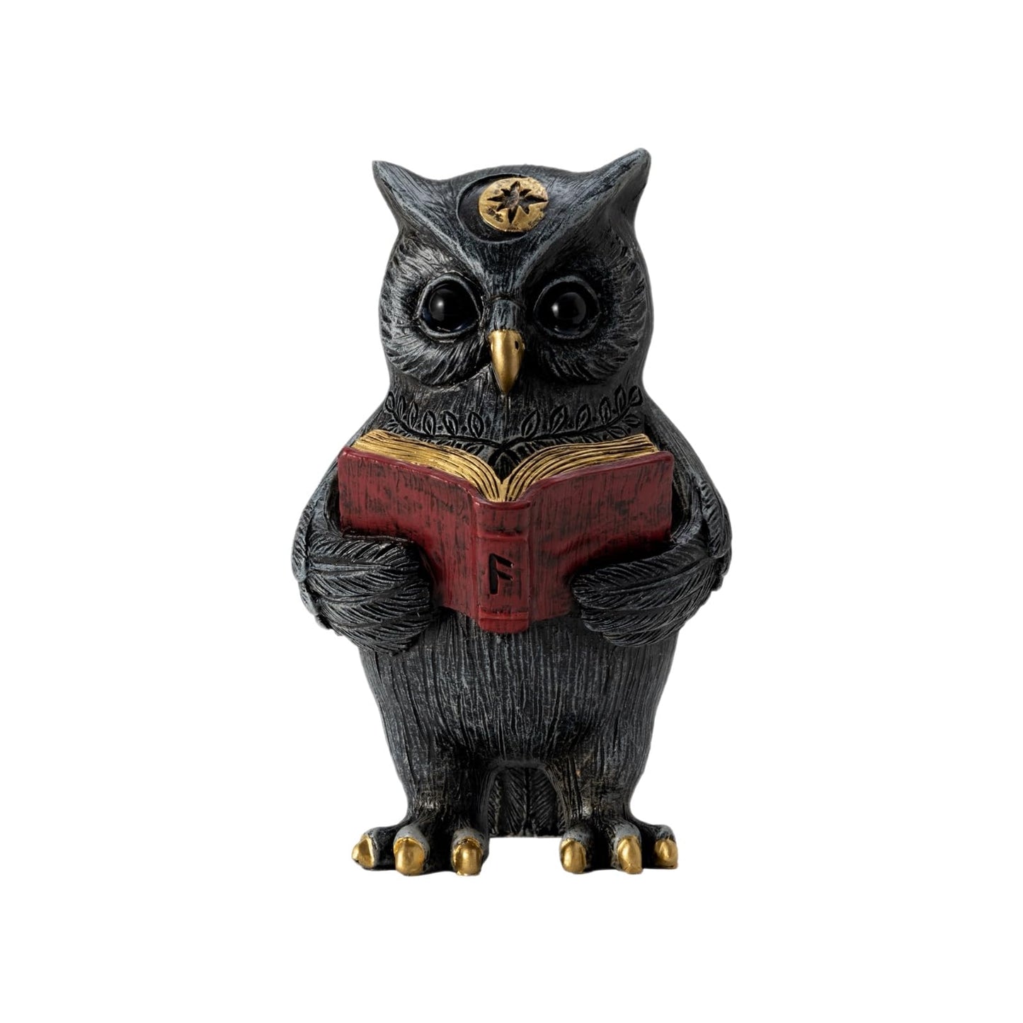 SOREFAFA Black Magic Cute Owl Reading Book Statue (3" L x 5.2" H) - Mystical Resin Figurine for Witchy Gothic Room & Dark Academia Bookshelf Decor - Gifts for Book Lovers, Wiccans, Halloween