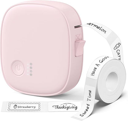 Mini Label Maker Machine with Tape AH-P05 - Portable Bluetooth Mini Label Printer, Wireless Thermal Label Maker, Waterproof & Rechargeable, Built-in Cutter, for Home, Office, Kitchen - Pink