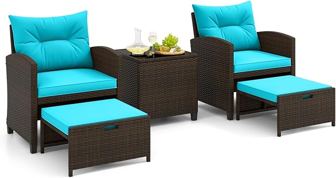 Tangkula 5 Pieces Patio Conversation Set, PE Wicker Outdoor Furniture Set