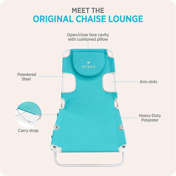 Ostrich the Original Chaise 72 x 22 Inch Lounge Portable Reclining Lounger