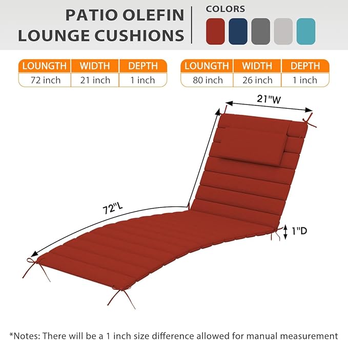 Sundale Outdoor Olefin Quilted Lounge Cushion Set of 4, Patio Foldable Chaise