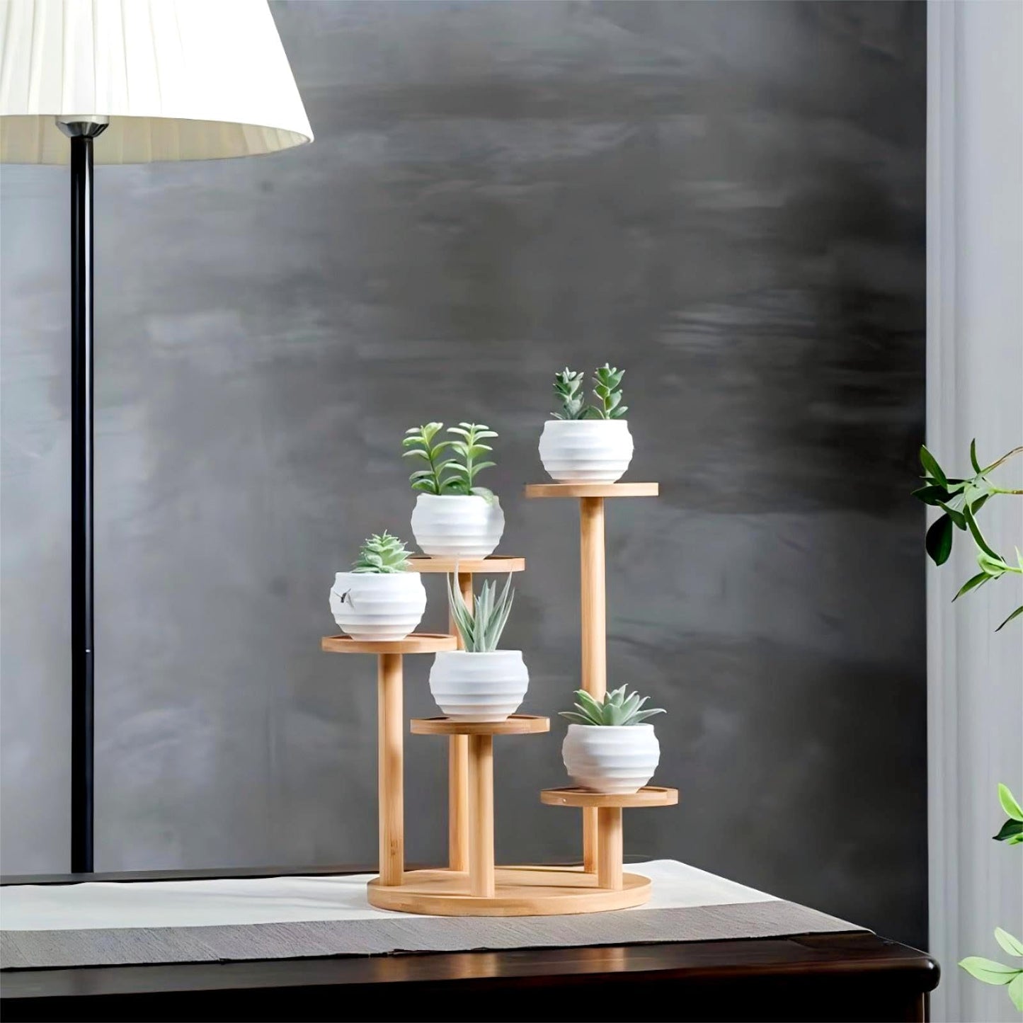 SRTFINE 5 Tiered Desk Plant Stand Round Bamboo Plant Shelf Tabletop Succulent Herb Stand Desktop Plant Stand Indoor Plant Rack for in Living Room Office Decoration - Small