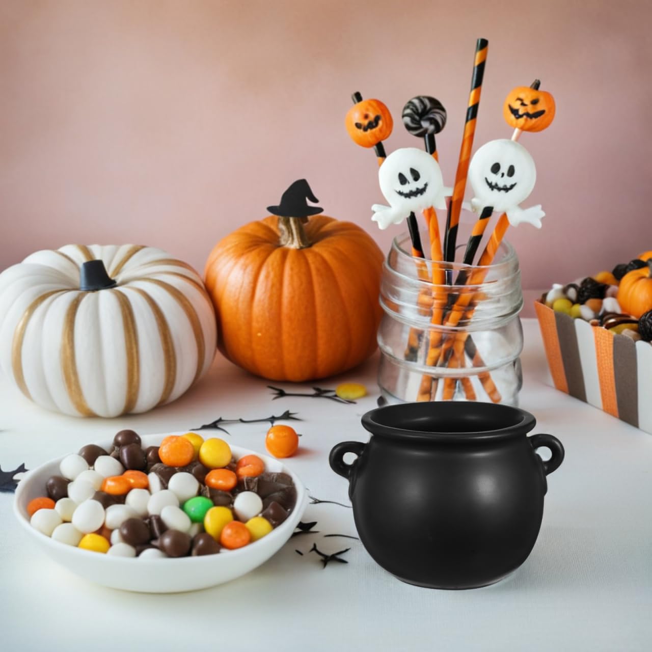 Cabilock Ceramic Witch Cauldron Bowl Halloween Candy Bucket for Treats Snack Serving Tray Decorative Dish for Parties and Festivities