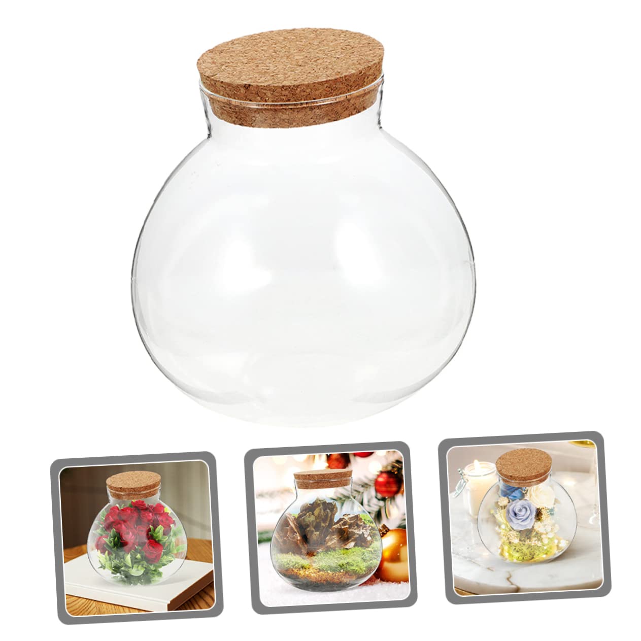 EPIGEIST Round Glass Terrarium Bottle with Cork Stopper Multi Purpose DIY Plant Holder for Succulents Home Decor and Events Micro Landscape Jar