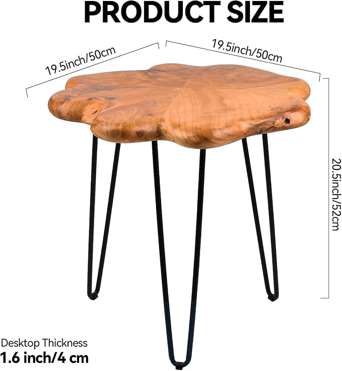 19.5 Inch Live Edge Side Table, Wood Small End Table