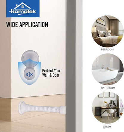 HOMOTEK 12 Pack Spring Door Stops,3-1/8” Heavy Duty Door Stop - Flexible Spring Door Stopper with Low Mounted White Rubber Bumper Tips, White