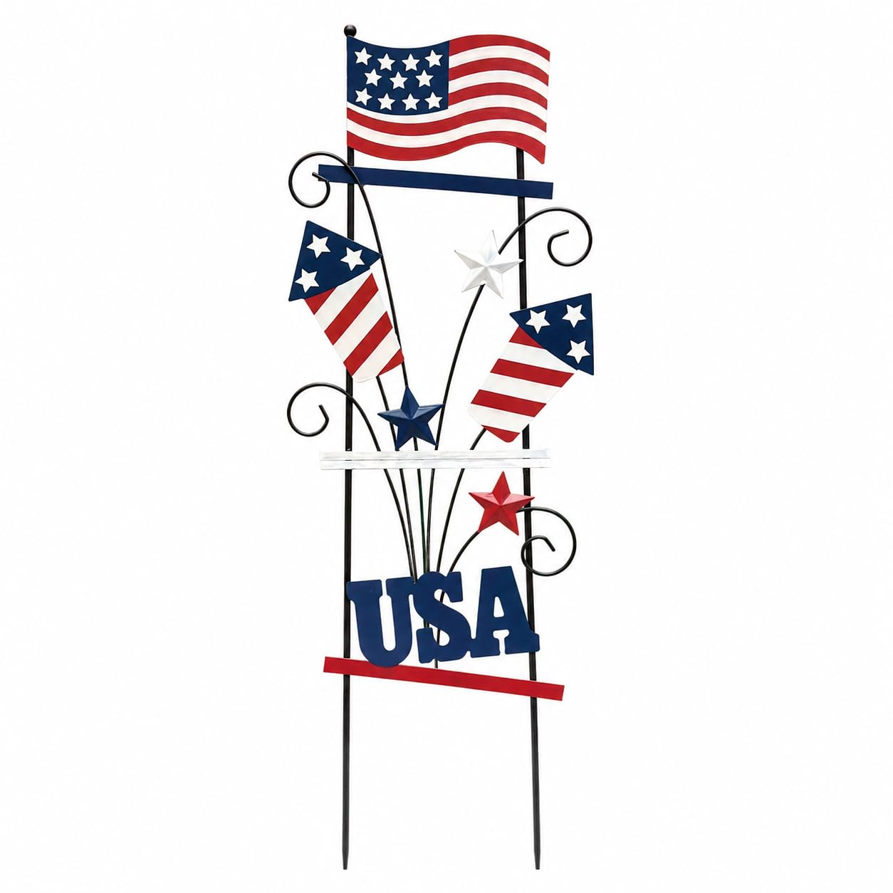 WKHOMEDECO 4th of July Decorations Outdoor, 30 Inch Metal Patriotic Garden Stakes, USA Yard Sign with American Flag, Red White and Blue Yard Decorations for Memorial Day Lawn Porch