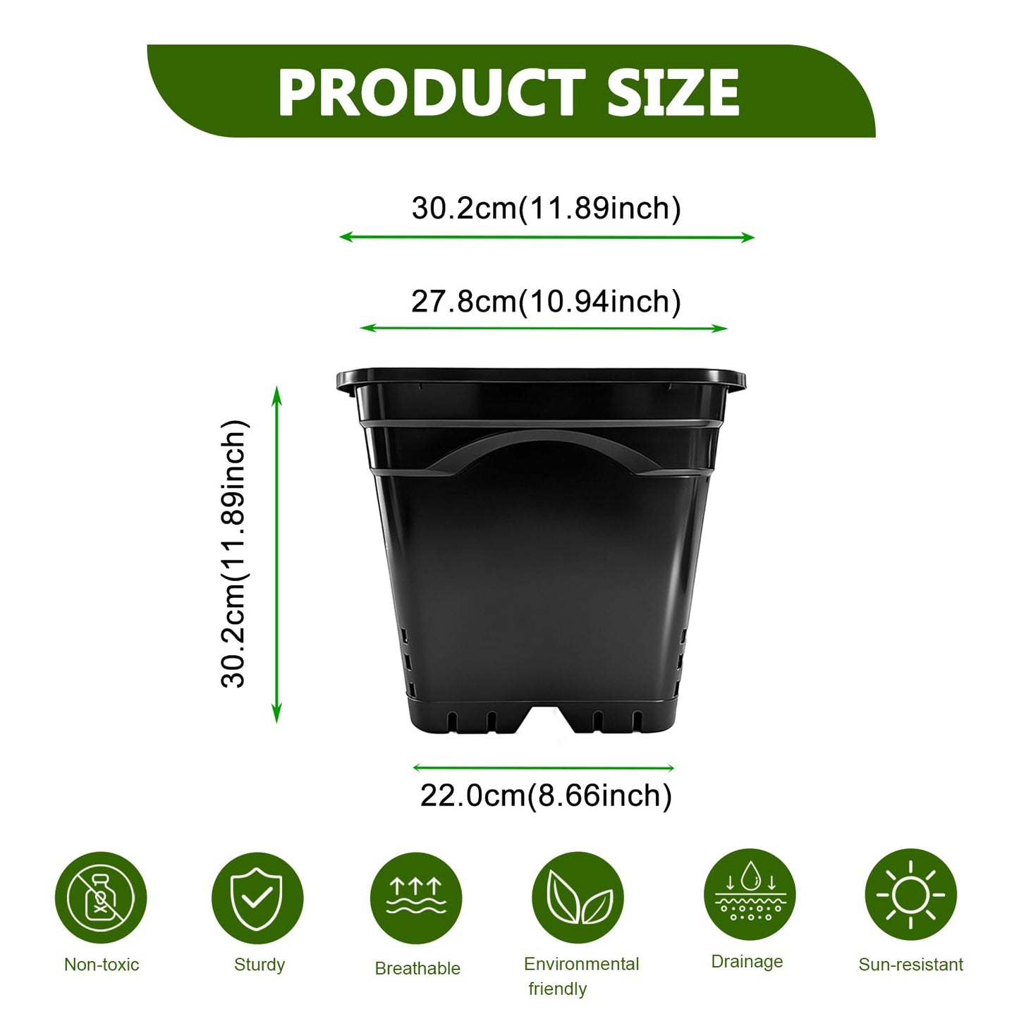 CHTASO HG12X12SW 20 Pack 6 Gallon Large Square Nursery Pots, 12 x 12 Inch Black Plastic Plant Nursery Pots Garden Planter for Planting Flowers
