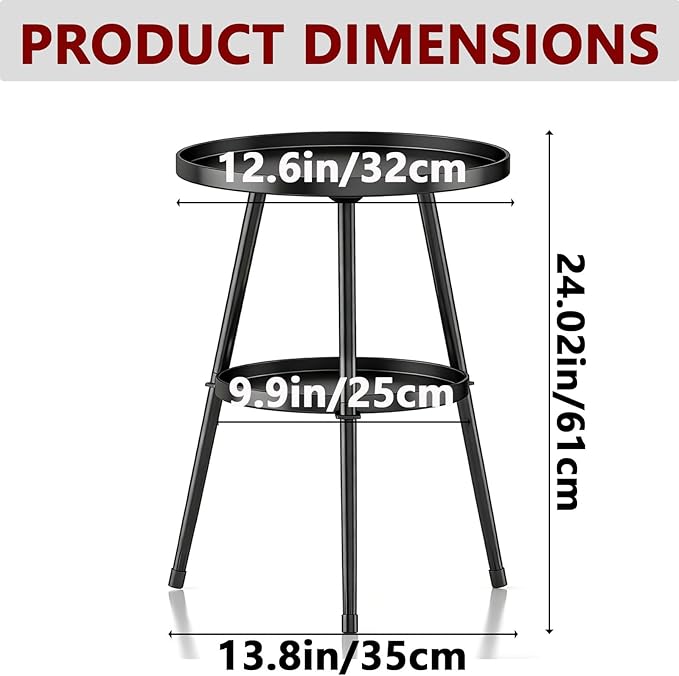 Side Table 2-Tier Small Round End Table Metal Black Accent Table
