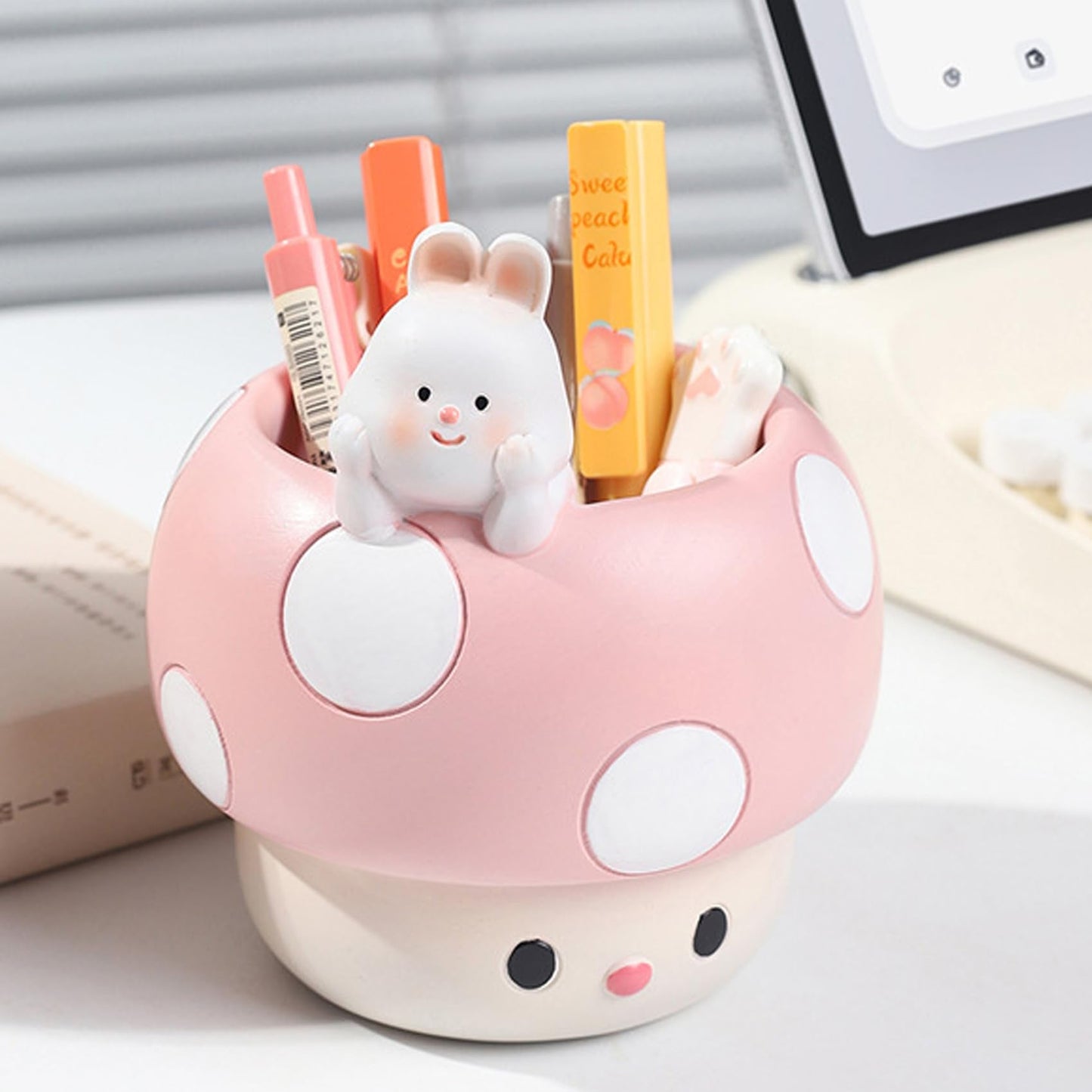 EOBTAIN Unique Mushroom Planter Pot Cute Animal Rabbit Pink Resin Succulent Small Pots for Indoor Plants Mini Cactus Planter Pots Living Room Office Table Decor,Mushroom Lover Gifts,4 Inch