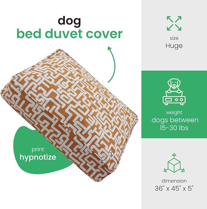 Molly Mutt Hypnotize Dog Bed Duvet Cover, GOTS-Certified 100% Organic Cotton Canvas Cover for Dog, Puppy, or Cat Bed, Durable, Washable, and Free of Harmful Chemicals, Huge, 36"x45"x5"