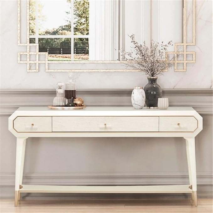 MICHAEL AMINI La Rachelle 3 Drawer Console Table in Champagne Ivory