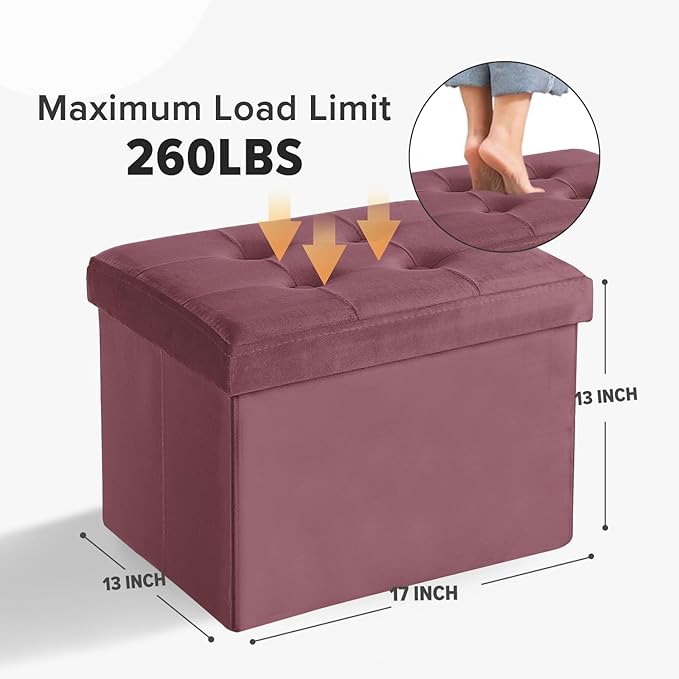 LINMAGCO Storage Ottoman Folding Foot Stool Velvet Footrest