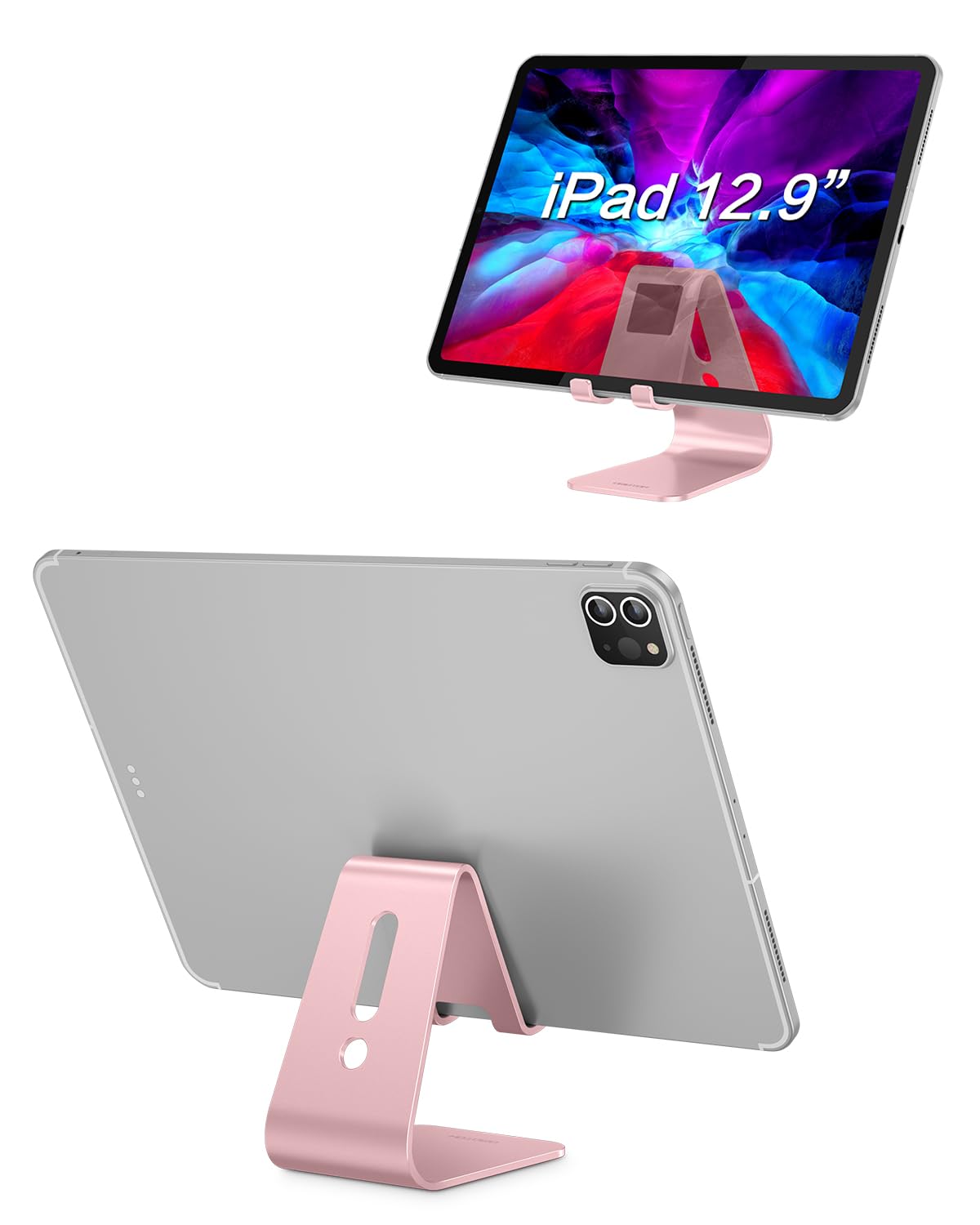 OMOTON Upgraded Aluminum Cell Phone Stand for Desk, C1 Durable Cellphone Dock with Protective Pads, Smart Stand Designed for iPhone17, 16/15/14/13 Pro Max Air, iPad mini, Android Phones,Rose Gold