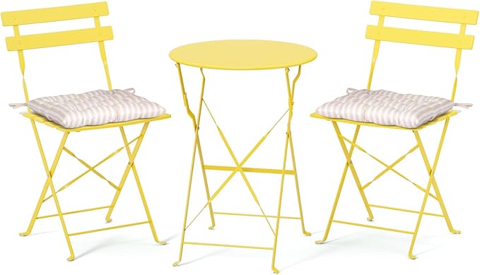 VINGLI Outdoor Folding Bistro Table and Chairs Set of 2, 3-Piece Bistro Set