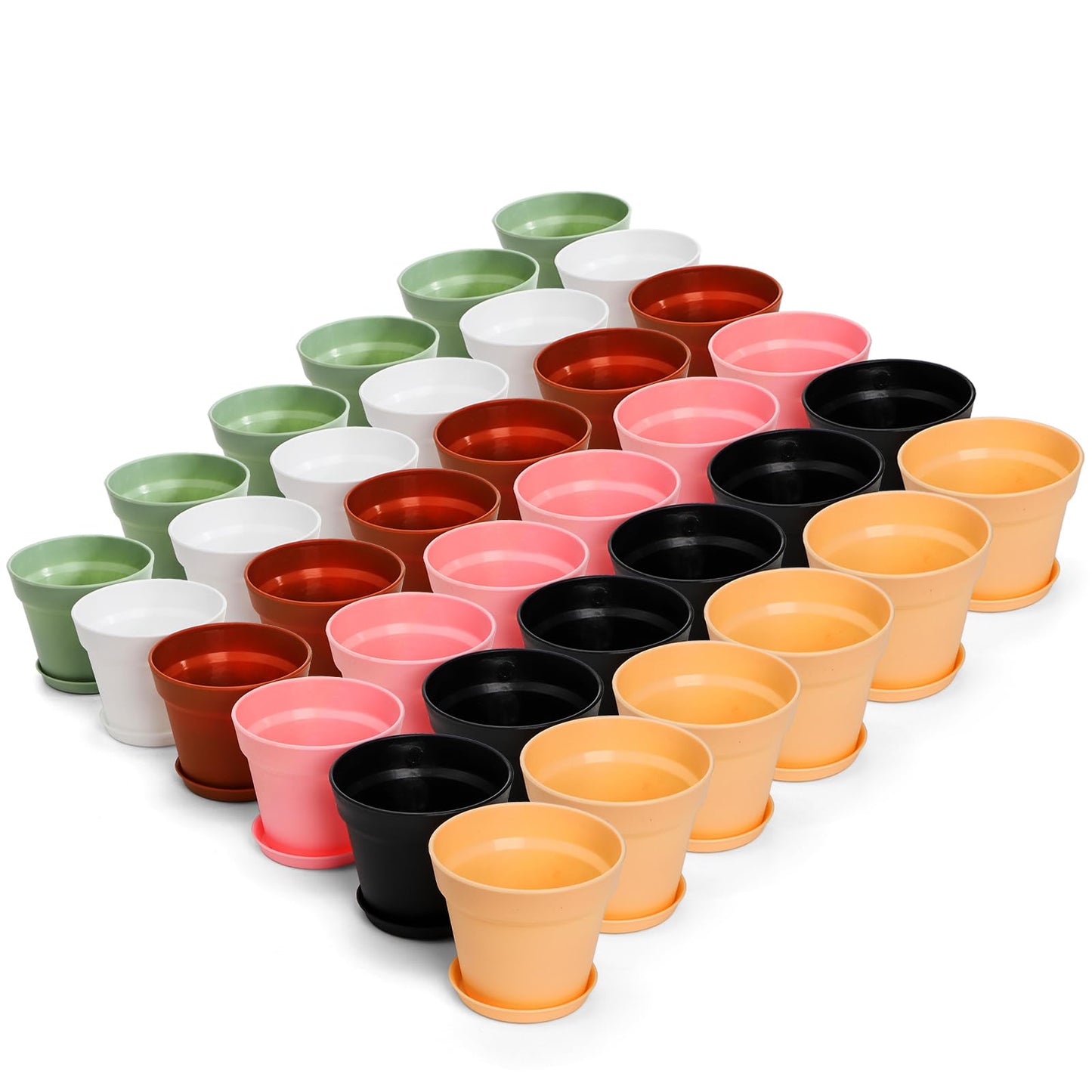 Frcctre 30 Pack 4 Inch Plastic Planter Pots, Small Flower Pots Seedlings Nursery Pots with Drainage Hole and Saucers for Indoor Outdoor Plants Flowers Herbs Succulents, 6 Colors