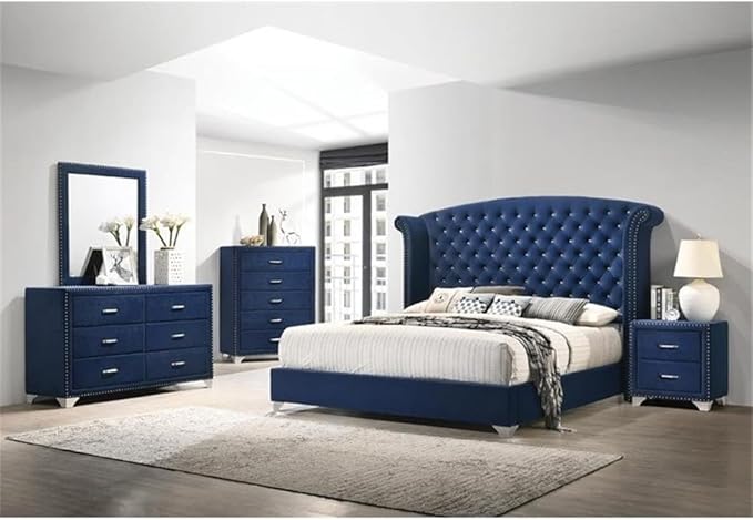 Pemberly Row 2-Drawer Velvet Upholstered Nightstand, Pacific Blue, 25.5" H x