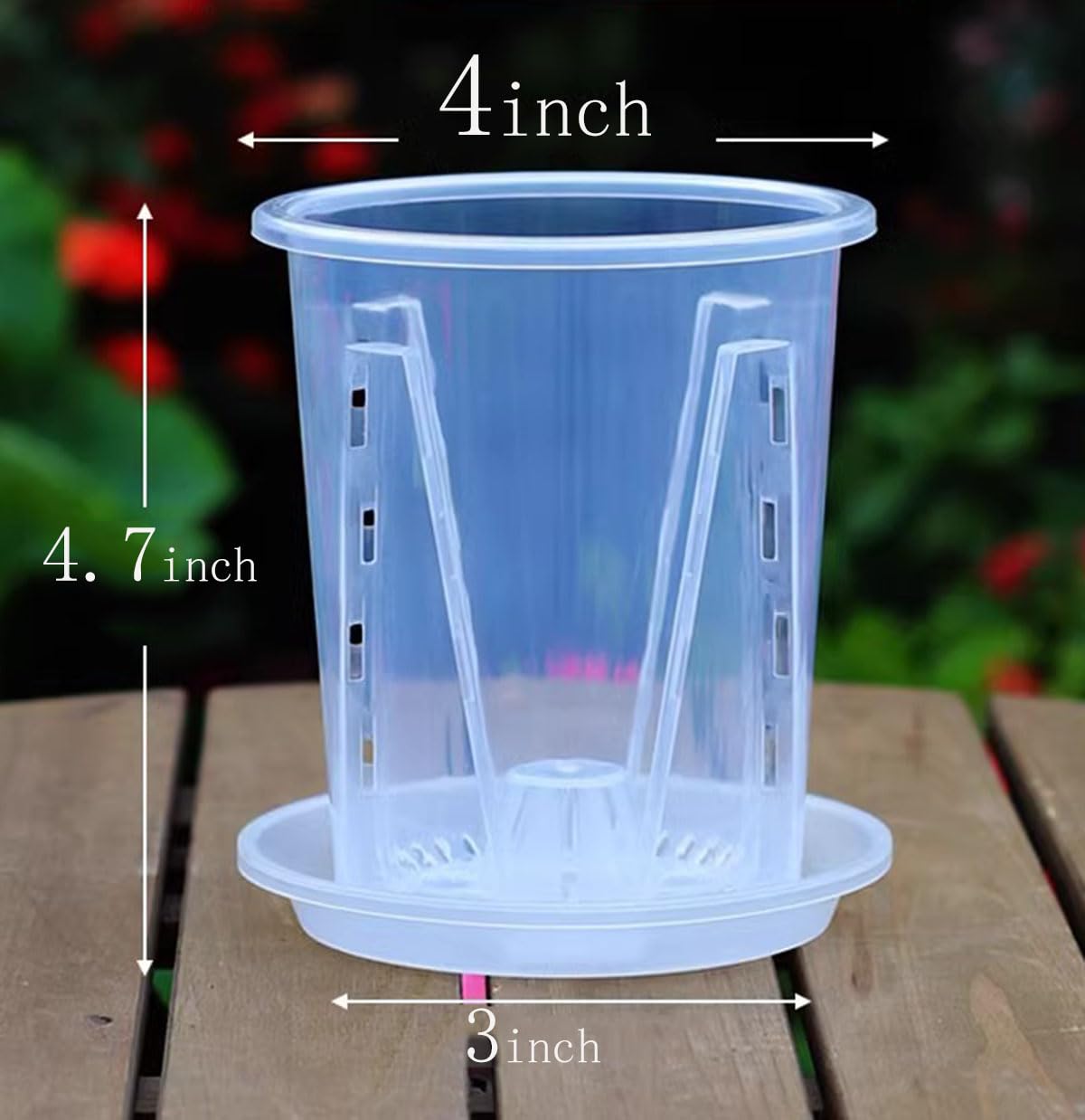 5 Pack Transparent Plastic Garden Pots Clear Orchid Pots with Holes and Saucers for Repotting Breathable Slotted Plastic Orchid Planters with Drainage for Indoor Outdoor Plants and Flowers (4 inch)