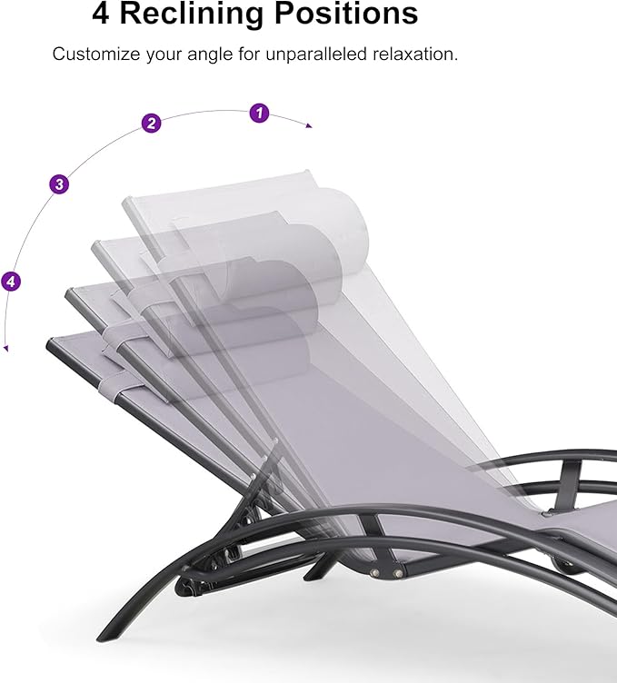 PURPLE LEAF Patio Chaise Lounge Set of 3 Outdoor Lounge Chair Beach Pool