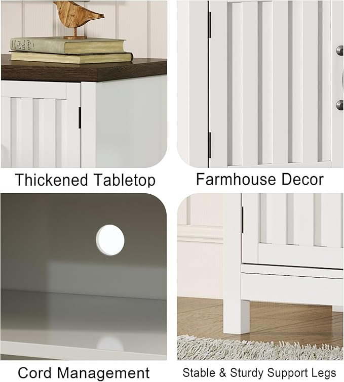 ChooChoo Farmhouse TV Stand, Wood Fluted Door Entertainment Center