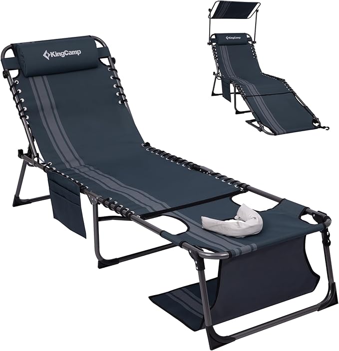 KingCamp Lounge Chair with face Hole & Canopy Shade, 400LBS Folding Portable