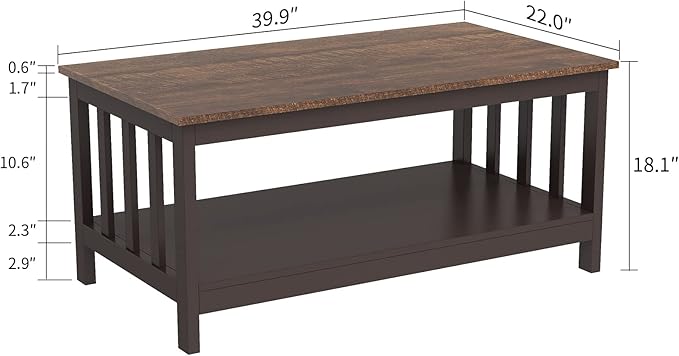ChooChoo Farmhouse Coffee Table, Espresso Living Room Table