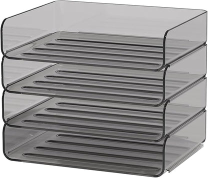 FANXIYQ 4-Tier Acrylic Paper Tray Organizer - Low-Profile Desk File Sorter for Office/Home, Brown Stackable Letter Tray for Bills, Crafts, Notebooks