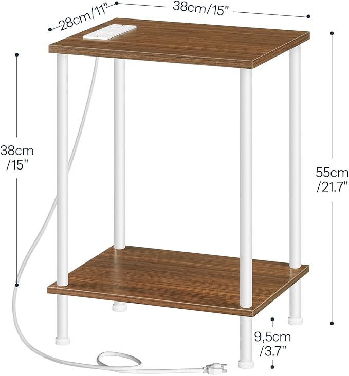 HOOBRO Side Table with Charging Station, Nightstand with 2-Layer Storage Shelves