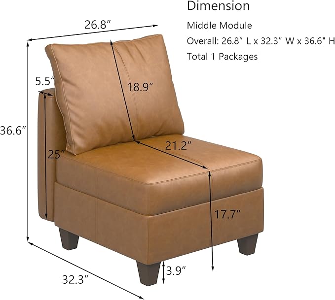 EASE MOOSE Armrest Module for Modular Sectional Sofa, Faux Leather Side