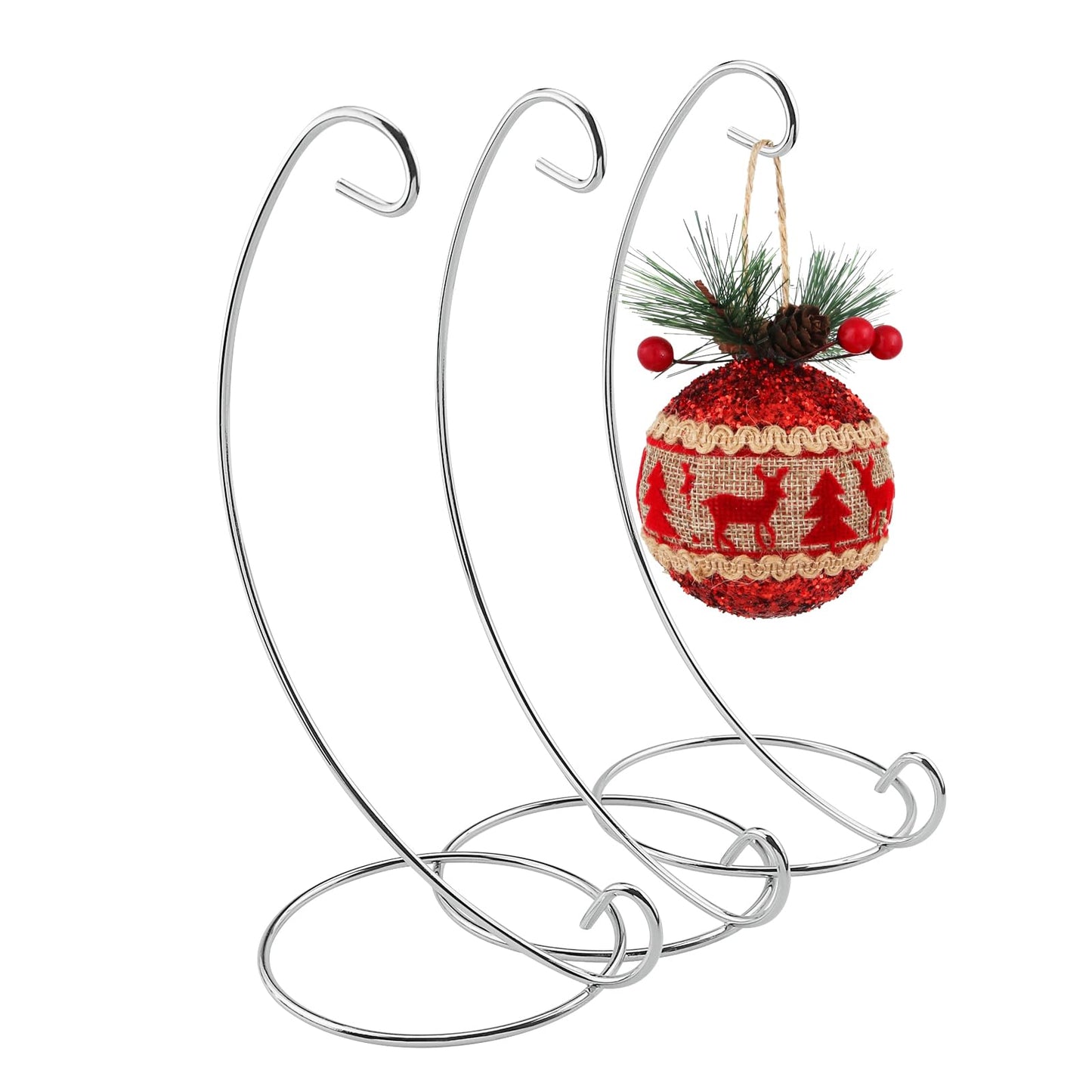 Abom 9in Ornament Display Stand, Tabletop Ornament Hanger, Terrariums Holder, Silver Hanging Hook for Christmas & Halloween Decoration, Glass Crystal Witch Ball, Home Wedding, Party Decor (3 Pack)