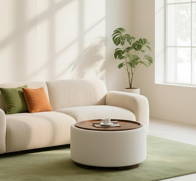 29.5 Inch Round Storage Ottoman Coffee Table, Modern Circle Coffee Table