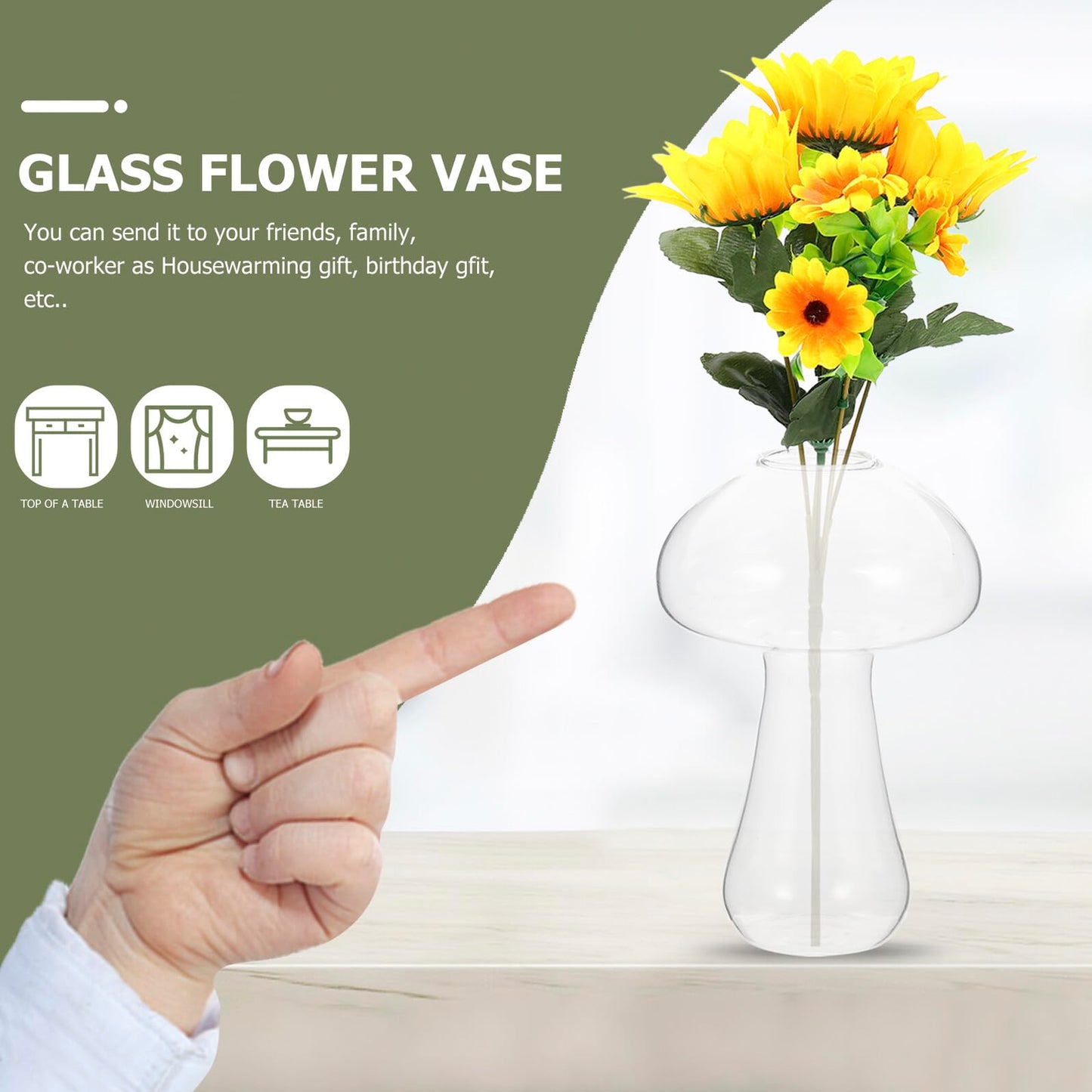 Homoyoyo Small Mushroom Shaped Glass Vase 12x8cm Decorative Flower Planter for Hydroponic Plants Indoor Home Décor Terrarium Fish Tank Propagating Pot